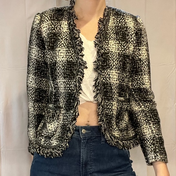 CABI | NWT Carol Anderson Love Carol black white tweed fringe blazer - Picture 2 of 14